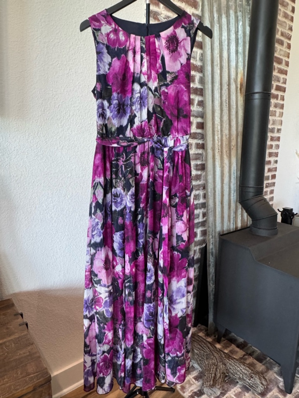 Enfocus Studio Purple Pink and Black Floral Maxi Dress Size 10